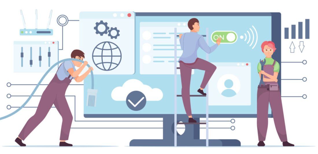 Technicians maintaining IT systems